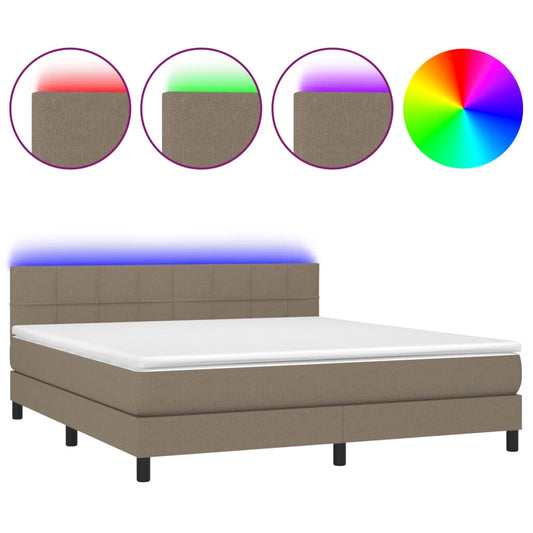 vidaXL Κρεβάτι Boxspring με Στρώμα & LED Taupe 160x200 εκ. Υφασμάτινο