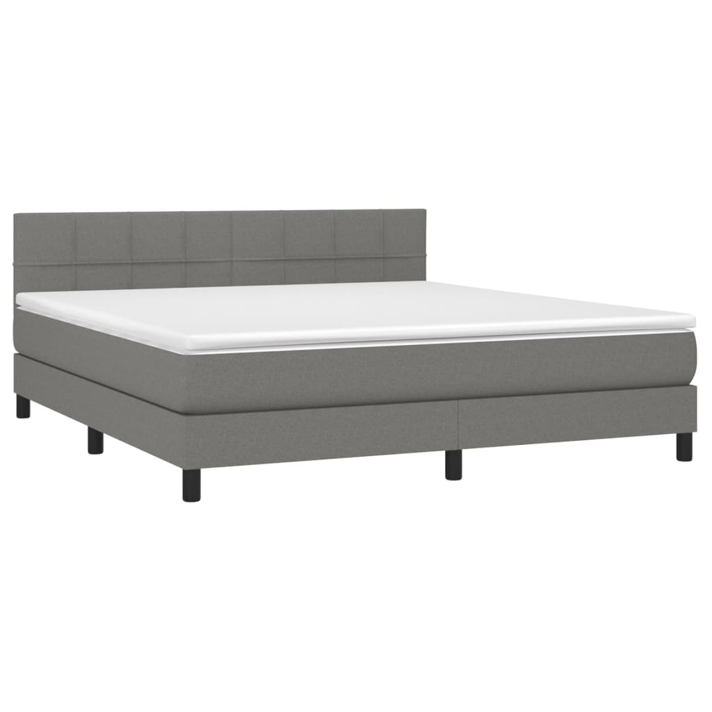 vidaXL Κρεβάτι Boxspring με Στρώμα & LED Σκ.Γκρι 180x200 εκ Υφασμάτινο