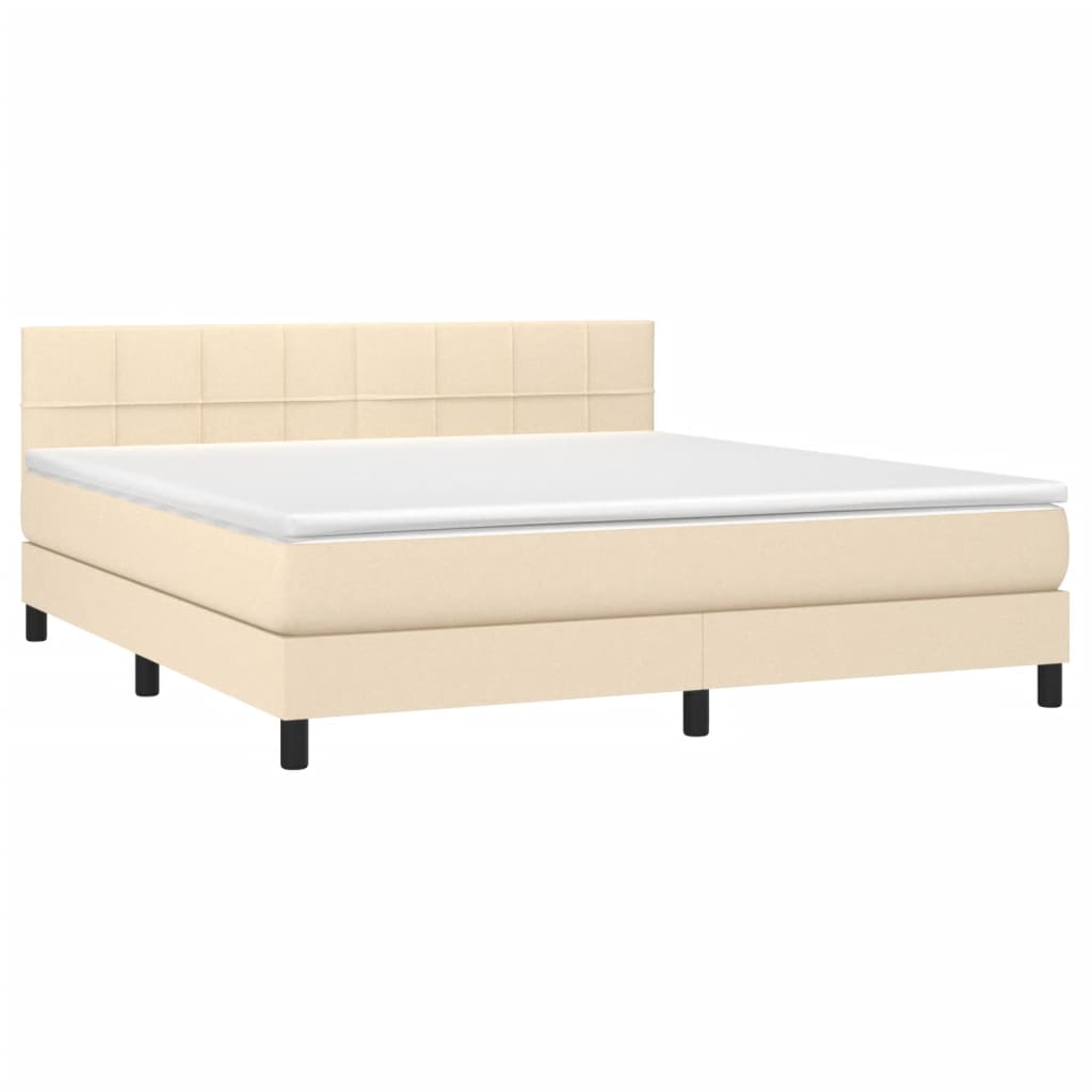 vidaXL Κρεβάτι Boxspring με Στρώμα & LED Κρεμ 180x200 εκ. Υφασμάτινο