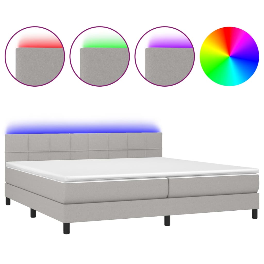 vidaXL Κρεβάτι Boxspring με Στρώμα & LED Αν.Γκρι 200x200εκ. Υφασμάτινο