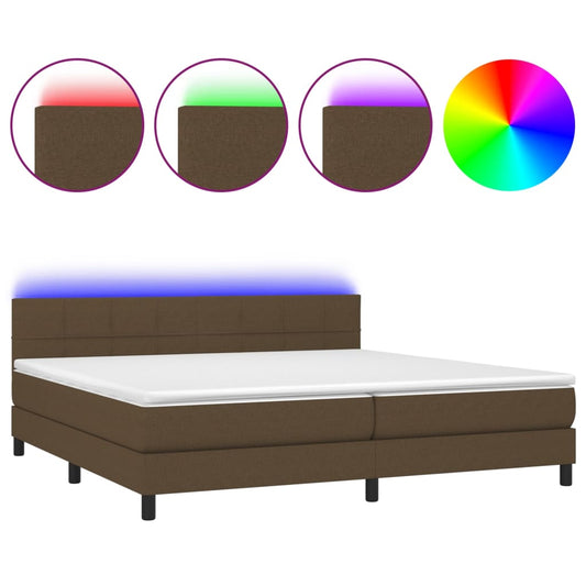vidaXL Κρεβάτι Boxspring με Στρώμα & LED Σκ.Καφέ 200x200 εκ Υφασμάτινο