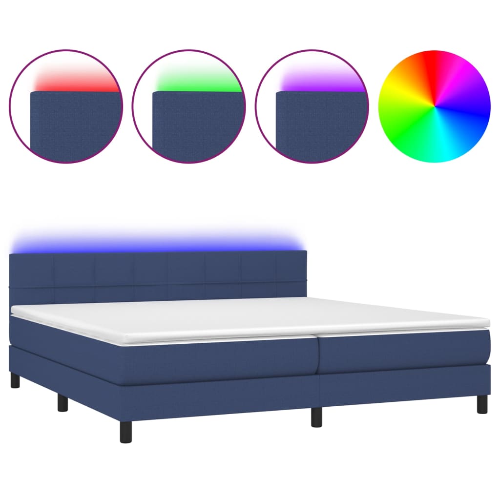vidaXL Κρεβάτι Boxspring με Στρώμα & LED Μπλε 200x200 εκ. Υφασμάτινο