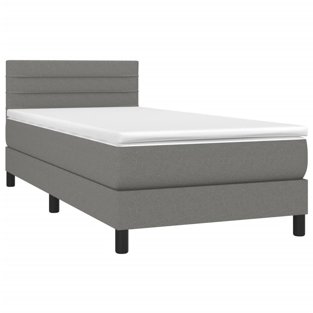 vidaXL Κρεβάτι Boxspring με Στρώμα & LED Σκ.Γκρι 80x200 εκ. Υφασμάτινο