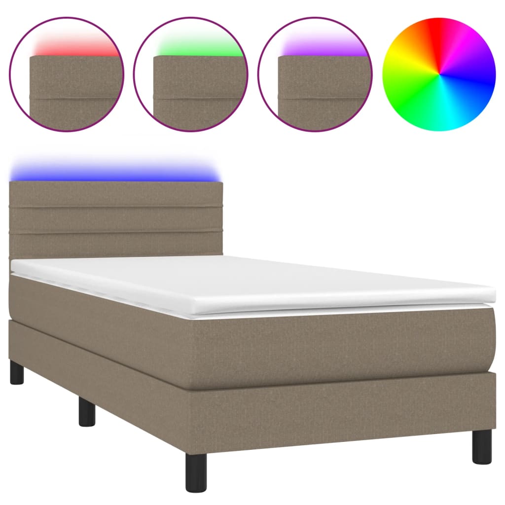 vidaXL Κρεβάτι Boxspring με Στρώμα & LED Taupe 80x200 εκ. Υφασμάτινο