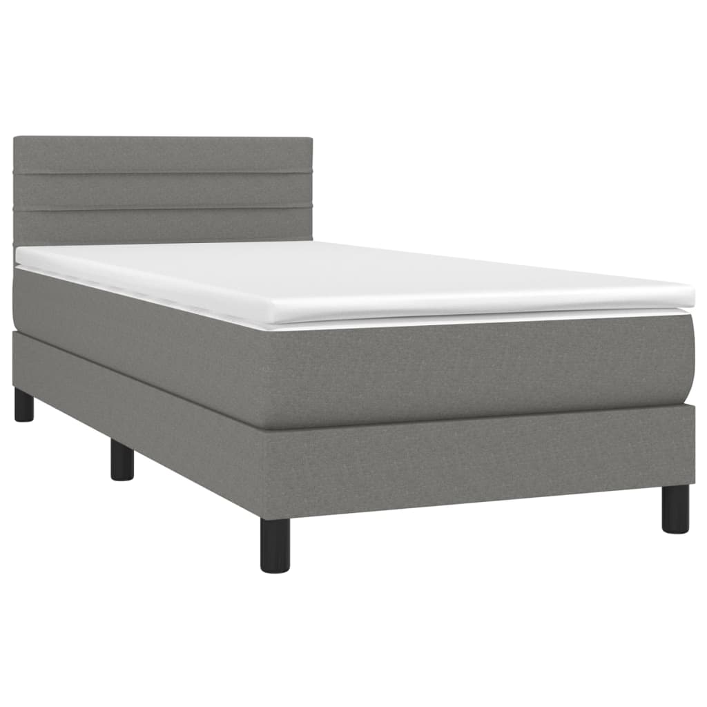 vidaXL Κρεβάτι Boxspring με Στρώμα & LED Σκ.Γκρι 90x200 εκ. Υφασμάτινο