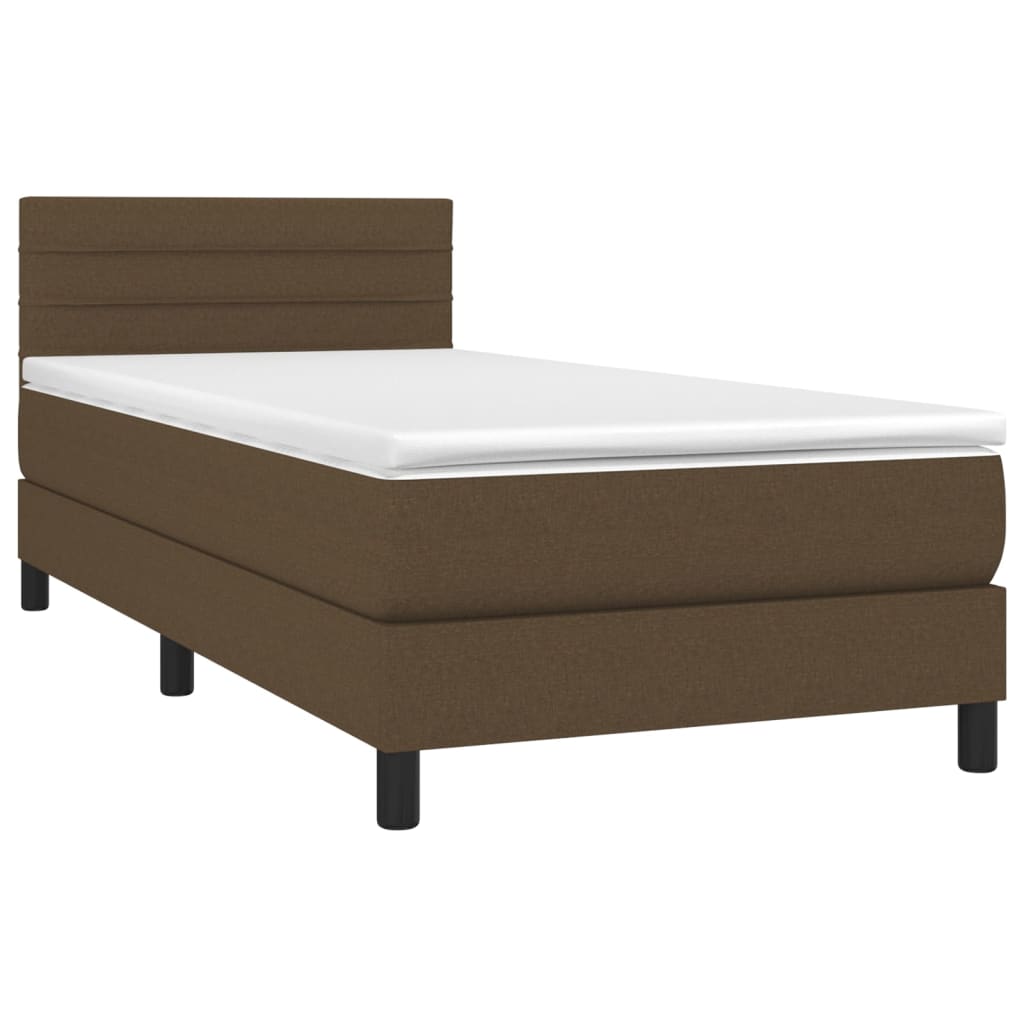 vidaXL Κρεβάτι Boxspring με Στρώμα & LED Σκ.Καφέ 90x200 εκ. Υφασμάτινο