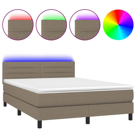 vidaXL Κρεβάτι Boxspring με Στρώμα & LED Taupe 140x190 εκ. Υφασμάτινο