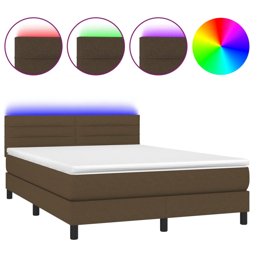 vidaXL Κρεβάτι Boxspring με Στρώμα & LED Σκ.Καφέ 140x200 εκ Υφασμάτινο