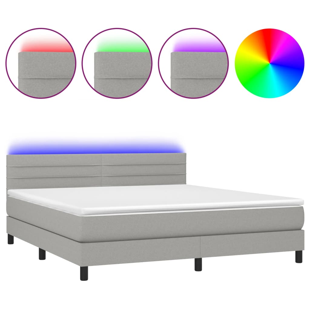 vidaXL Κρεβάτι Boxspring με Στρώμα & LED Αν.Γκρι 180x200 εκ Υφασμάτινο