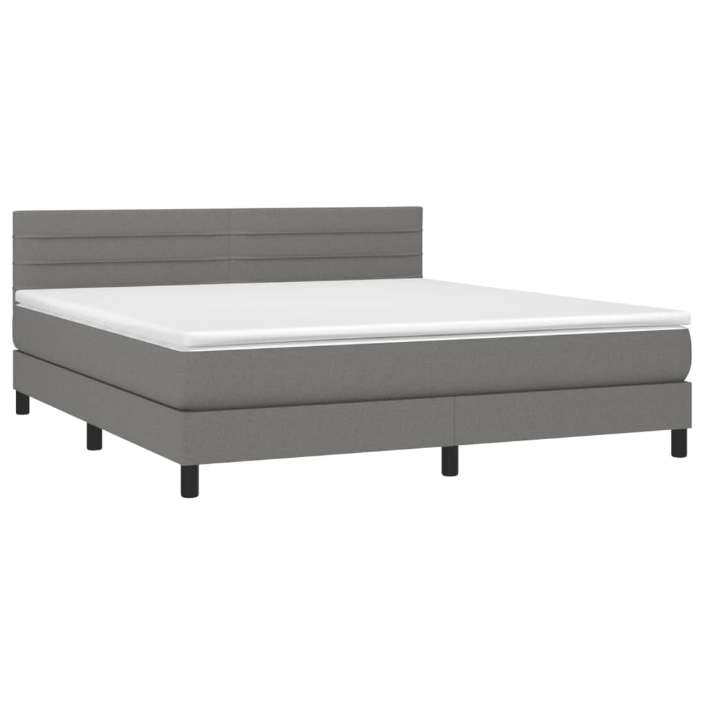 vidaXL Κρεβάτι Boxspring με Στρώμα & LED Σκ.Γκρι 180x200 εκ Υφασμάτινο