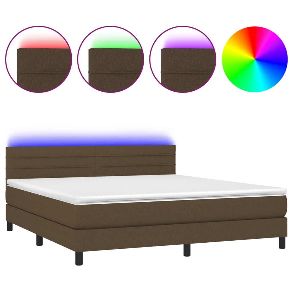 vidaXL Κρεβάτι Boxspring με Στρώμα & LED Σκ.Καφέ 180x200εκ. Υφασμάτινο