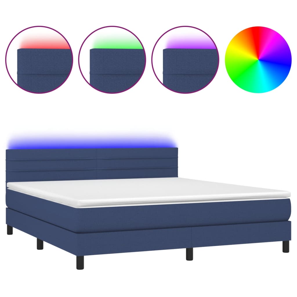 vidaXL Κρεβάτι Boxspring με Στρώμα & LED Μπλε 180x200 εκ. Υφασμάτινο