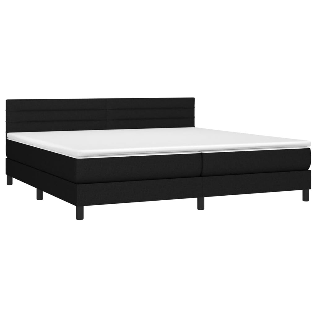 vidaXL Κρεβάτι Boxspring με Στρώμα & LED Μαύρο 200x200 εκ. Υφασμάτινο