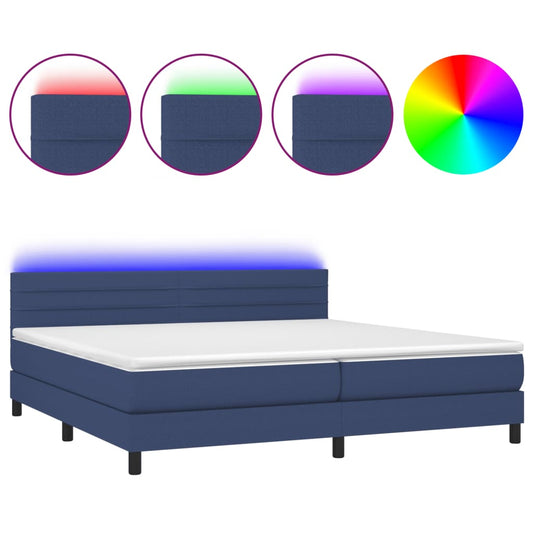 vidaXL Κρεβάτι Boxspring με Στρώμα & LED Μπλε 200x200 εκ. Υφασμάτινο