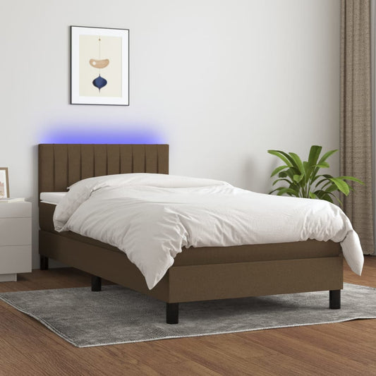 vidaXL Κρεβάτι Boxspring με Στρώμα & LED Σκ.Καφέ 100x200 εκ Υφασμάτινο