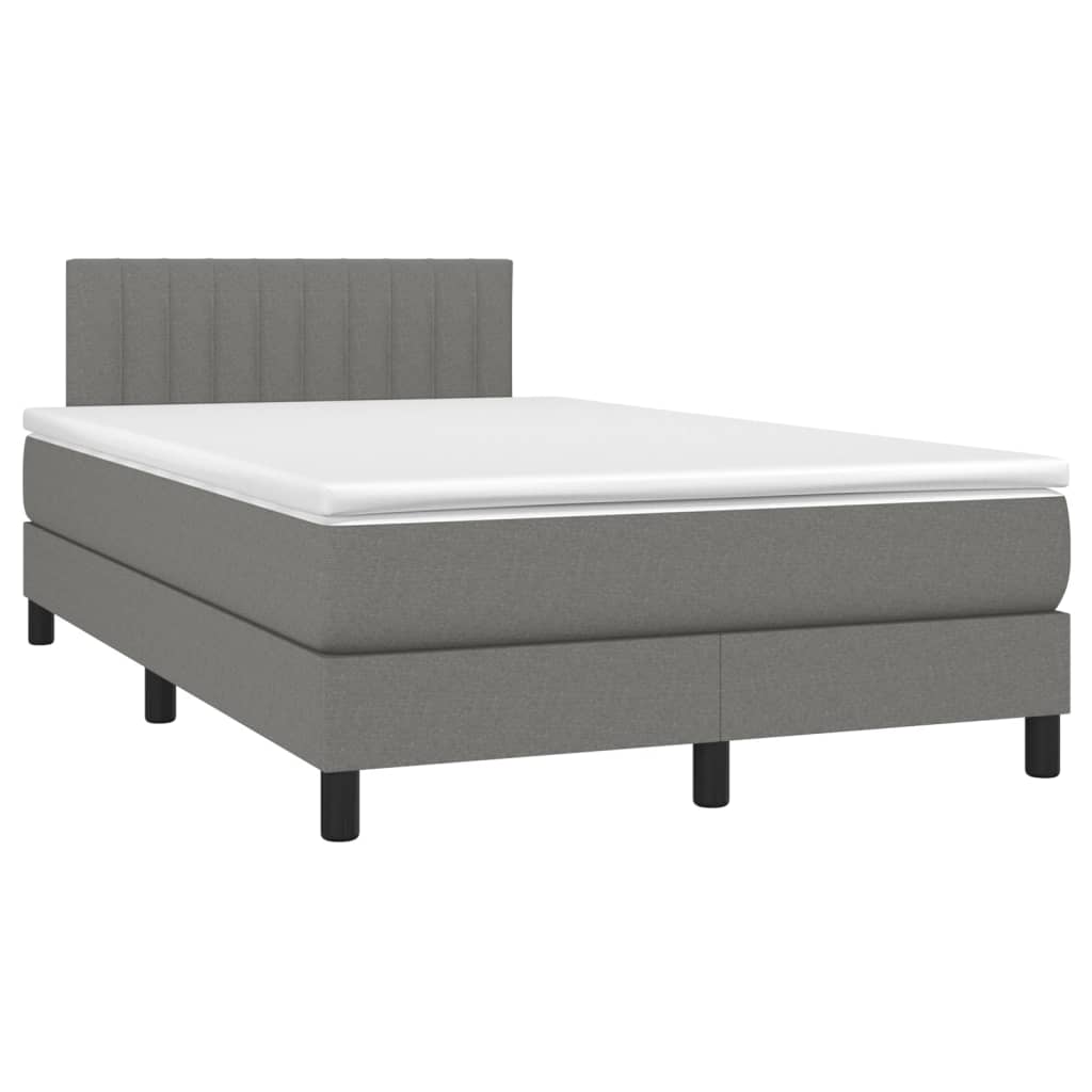 vidaXL Κρεβάτι Boxspring με Στρώμα & LED Σκ.Γκρι 120x200 εκ Υφασμάτινο