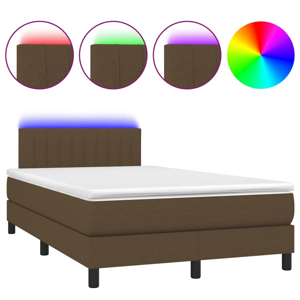 vidaXL Κρεβάτι Boxspring με Στρώμα & LED Σκ.Καφέ 120x200 εκ Υφασμάτινο