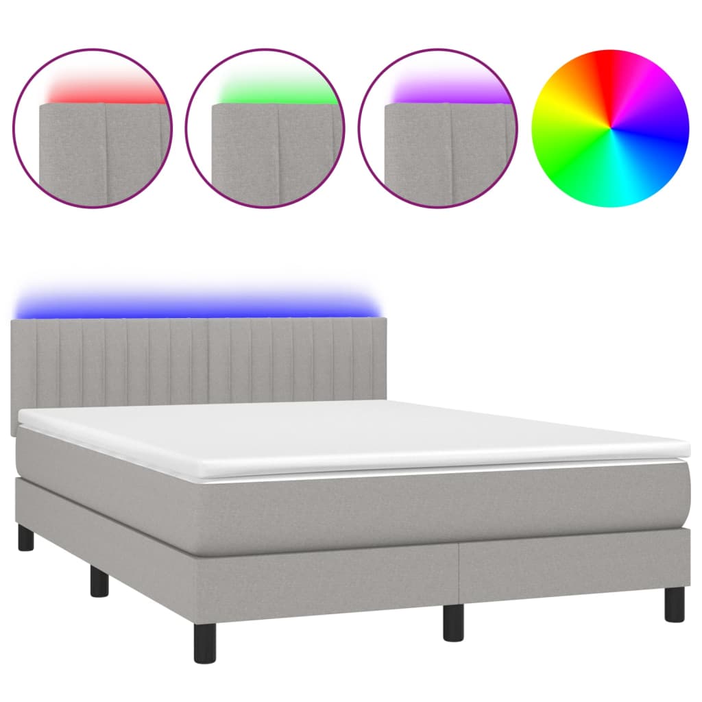 vidaXL Κρεβάτι Boxspring με Στρώμα & LED Αν.Γκρι 140x190εκ. Υφασμάτινο