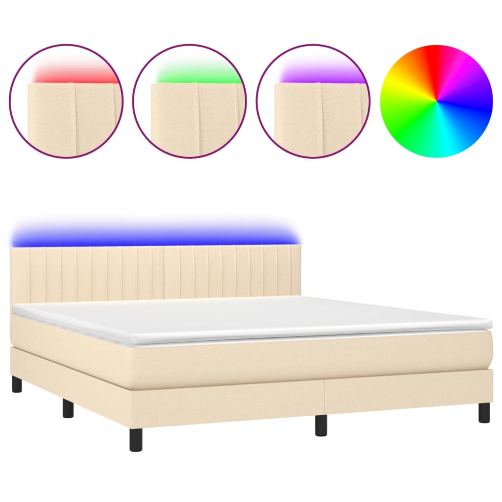 vidaXL Κρεβάτι Boxspring με Στρώμα & LED Κρεμ 160x200 εκ. Υφασμάτινο