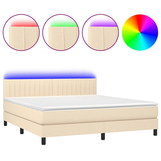 vidaXL Κρεβάτι Boxspring με Στρώμα & LED Κρεμ 160x200 εκ. Υφασμάτινο