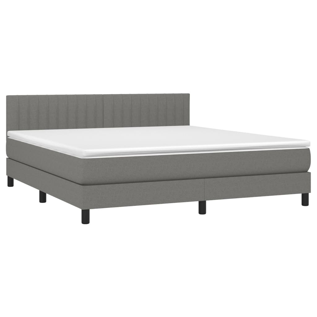 vidaXL Κρεβάτι Boxspring με Στρώμα & LED Σκ.Γκρι 180x200 εκ Υφασμάτινο