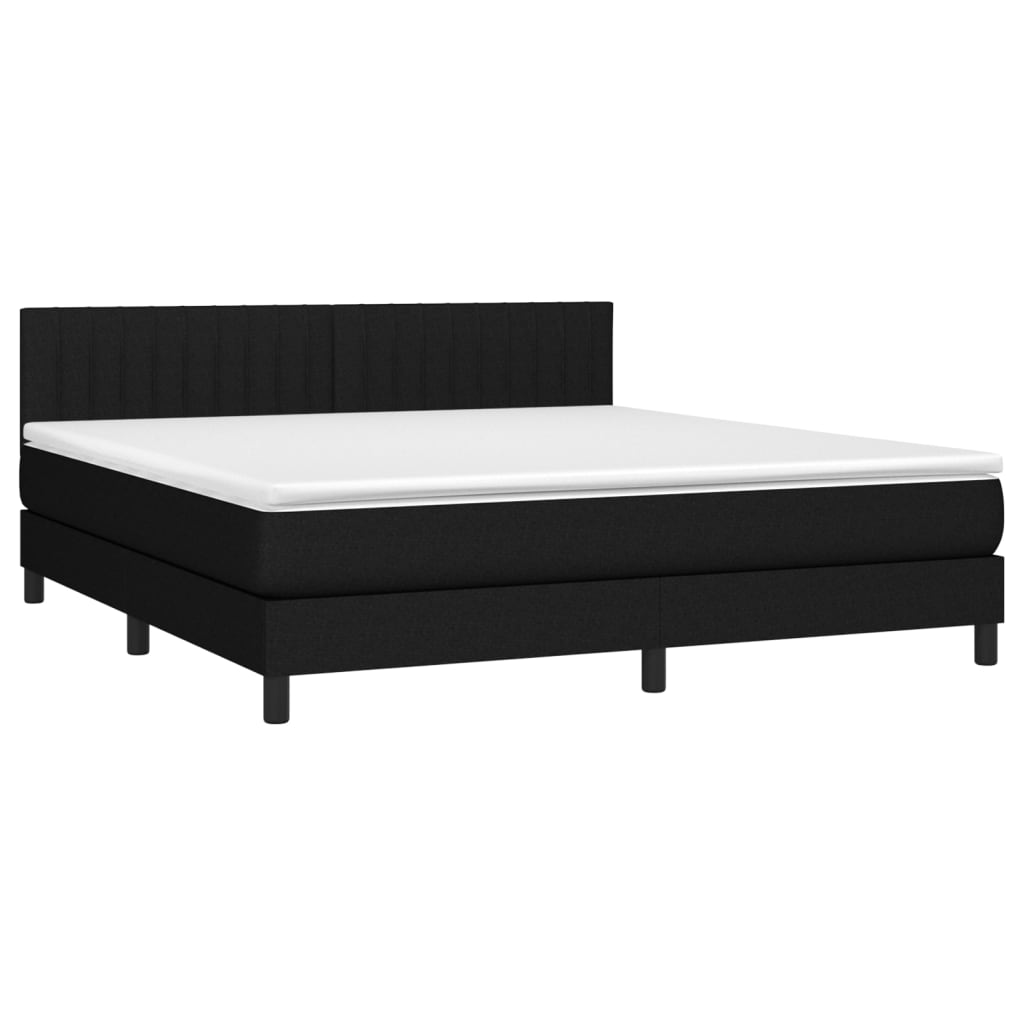 vidaXL Κρεβάτι Boxspring με Στρώμα & LED Μαύρο 180x200 εκ. Υφασμάτινο