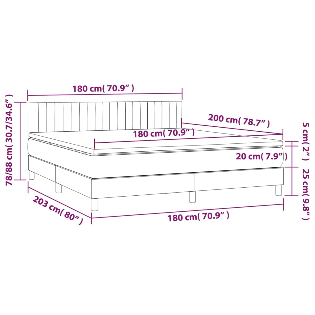 vidaXL Κρεβάτι Boxspring με Στρώμα & LED Μαύρο 180x200 εκ. Υφασμάτινο