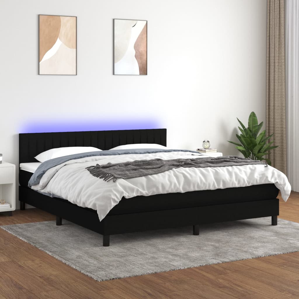 vidaXL Κρεβάτι Boxspring με Στρώμα & LED Μαύρο 180x200 εκ. Υφασμάτινο