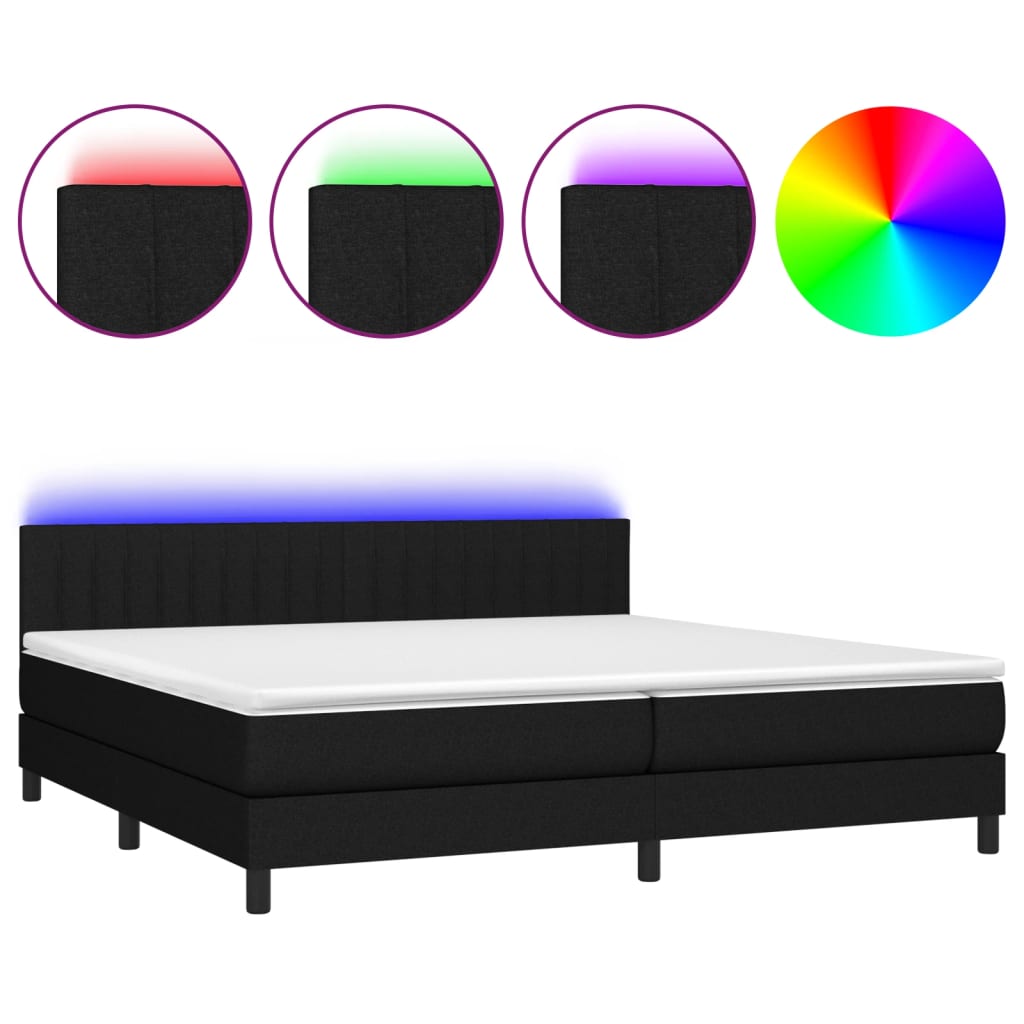 vidaXL Κρεβάτι Boxspring με Στρώμα & LED Μαύρο 200x200 εκ. Υφασμάτινο