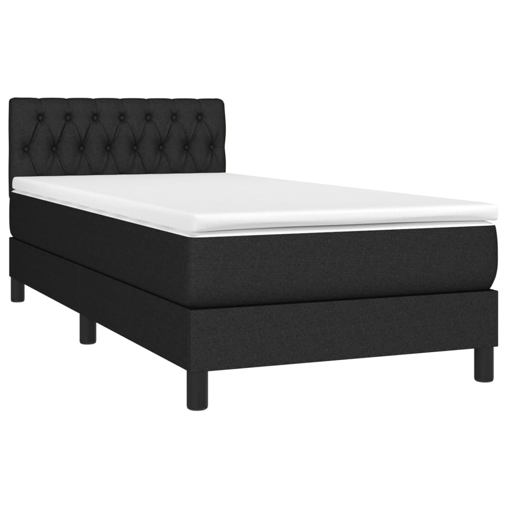 vidaXL Κρεβάτι Boxspring με Στρώμα & LED Μαύρο 90x200 εκ. Υφασμάτινο