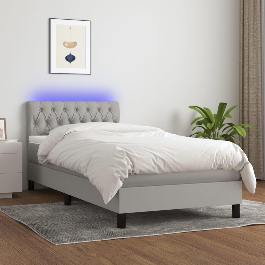 vidaXL Κρεβάτι Boxspring με Στρώμα & LED Αν.Γκρι 100x200 εκ Υφασμάτινο