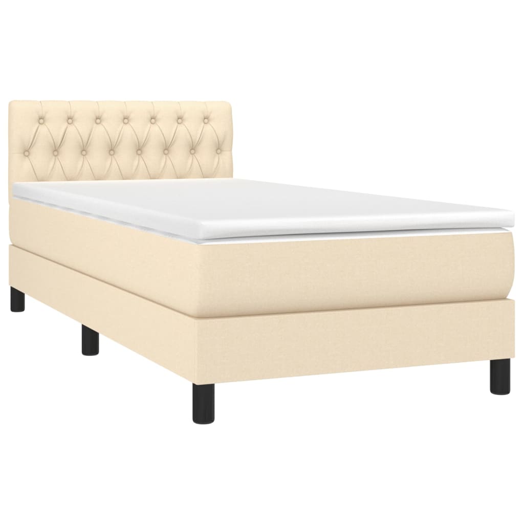 vidaXL Κρεβάτι Boxspring με Στρώμα & LED Κρεμ 100x200 εκ. Υφασμάτινο