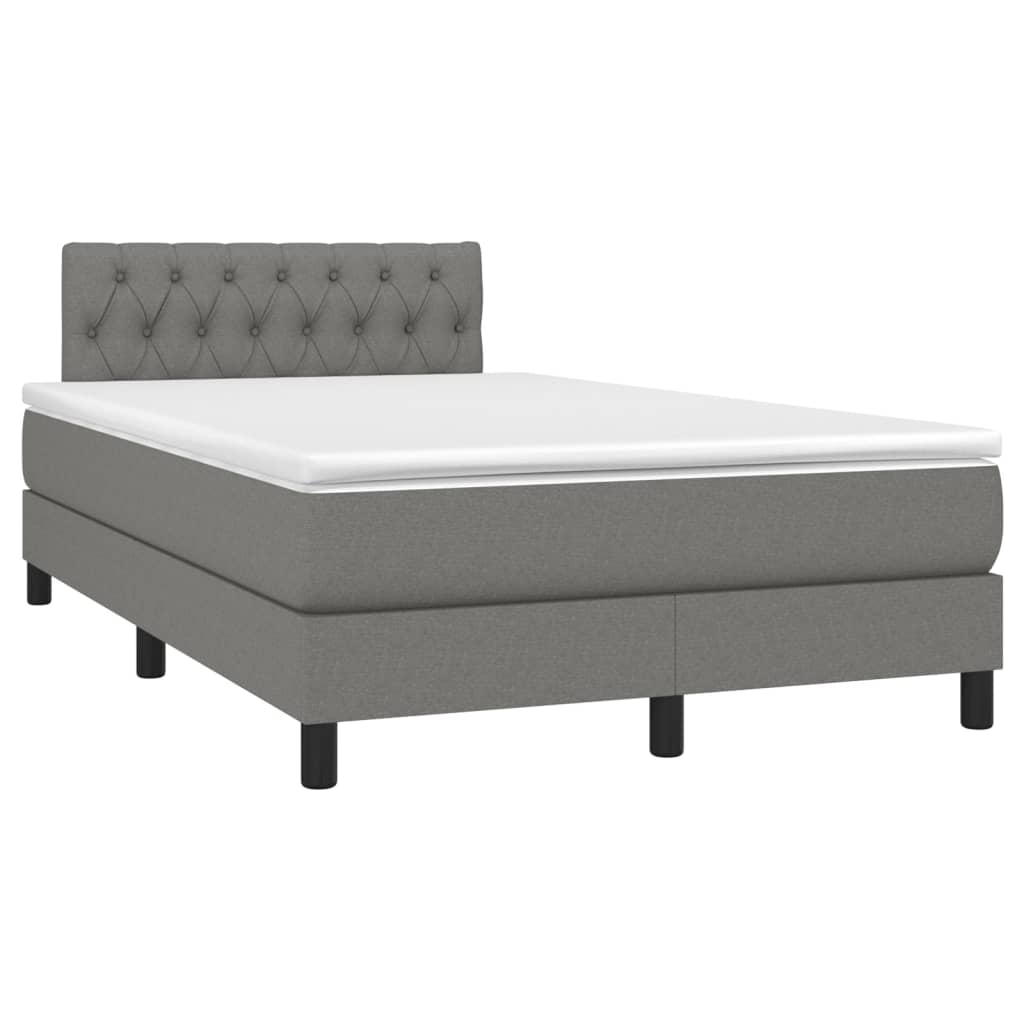 vidaXL Κρεβάτι Boxspring με Στρώμα & LED Σκ.Γκρι 120x200 εκ Υφασμάτινο
