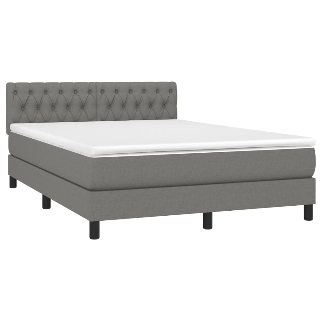 vidaXL Κρεβάτι Boxspring με Στρώμα & LED Σκ.Γκρι 140x200 εκ Υφασμάτινο