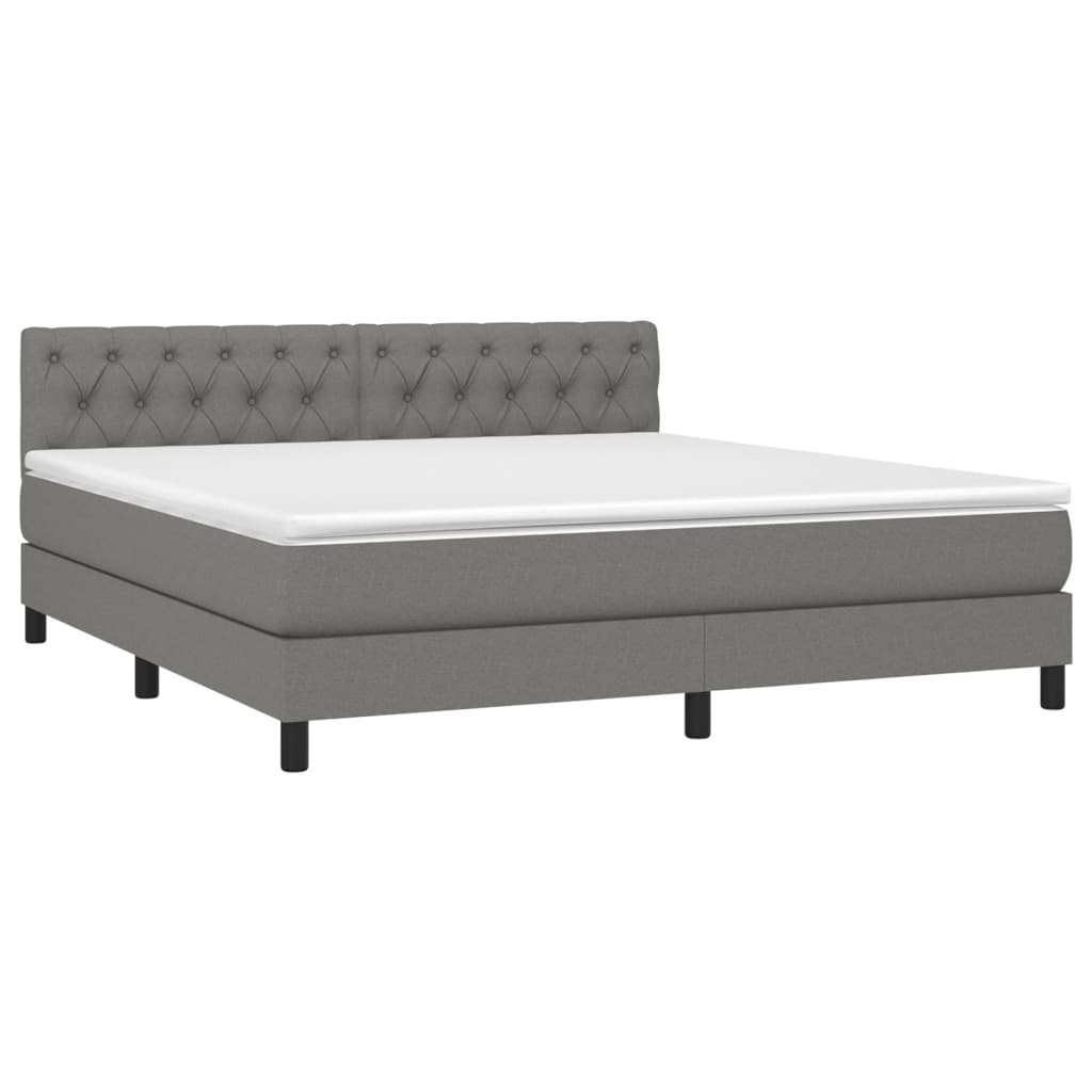 vidaXL Κρεβάτι Boxspring με Στρώμα & LED Σκ.Γκρι 160x200 εκ Υφασμάτινο