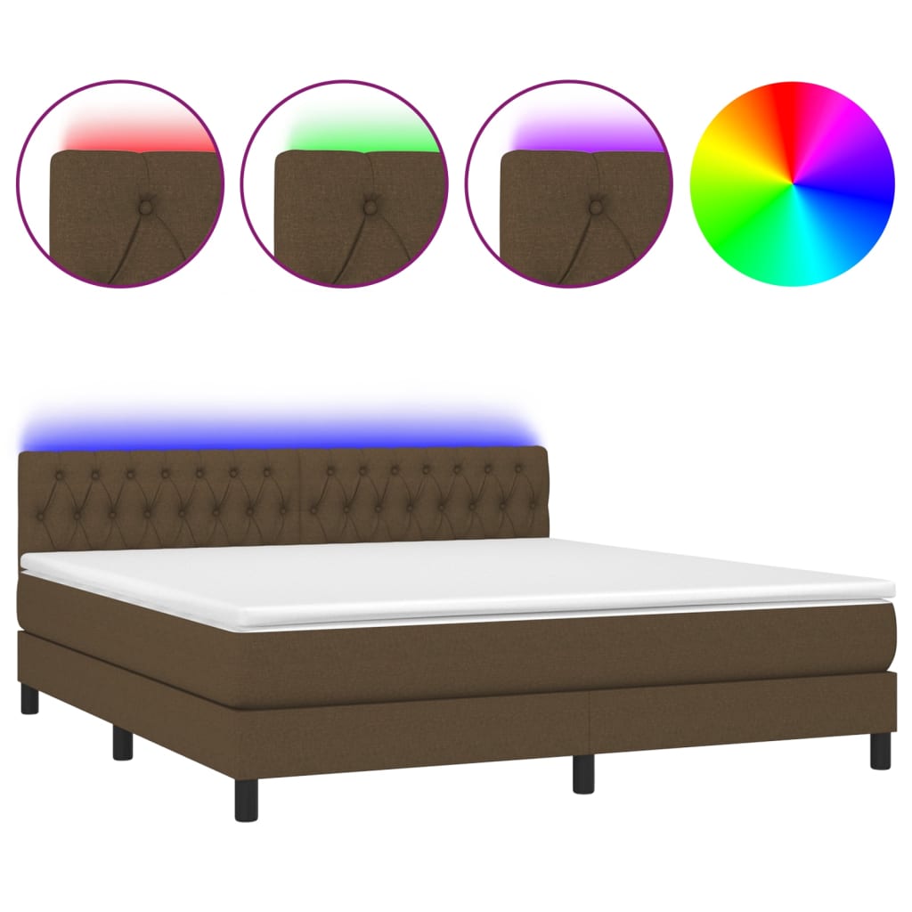 vidaXL Κρεβάτι Boxspring με Στρώμα & LED Σκ.Καφέ 180x200εκ. Υφασμάτινο