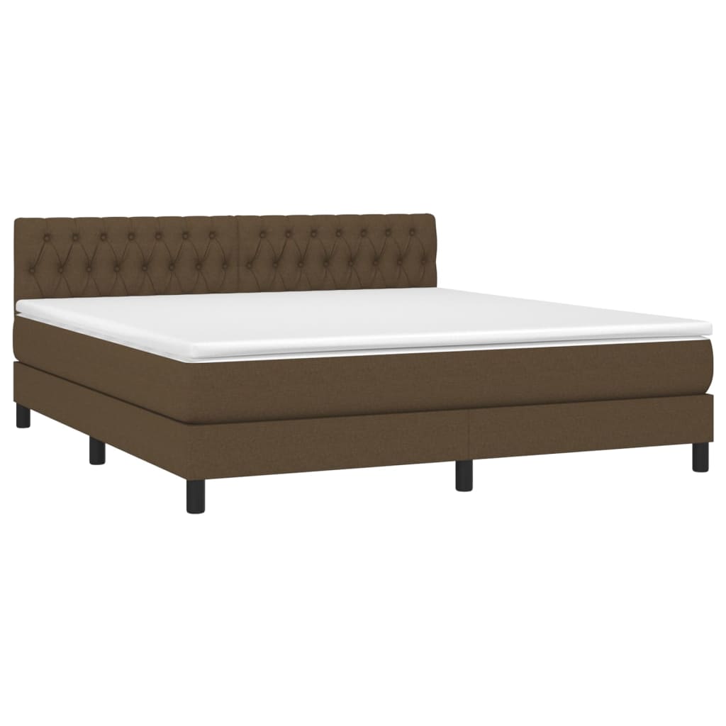 vidaXL Κρεβάτι Boxspring με Στρώμα & LED Σκ.Καφέ 180x200εκ. Υφασμάτινο
