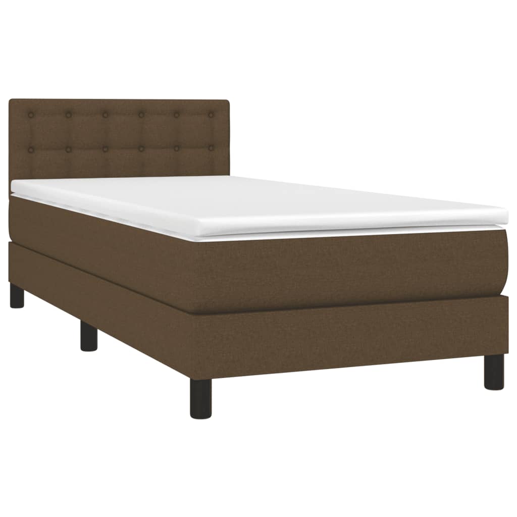 vidaXL Κρεβάτι Boxspring με Στρώμα & LED Σκ.Καφέ 90x200 εκ. Υφασμάτινο