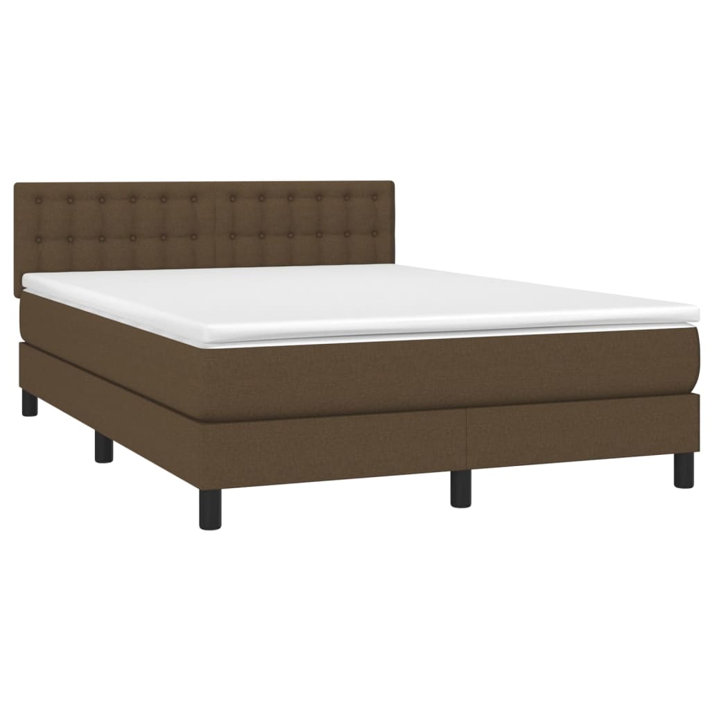 vidaXL Κρεβάτι Boxspring με Στρώμα & LED Σκ.Καφέ 140x190 εκ Υφασμάτινο