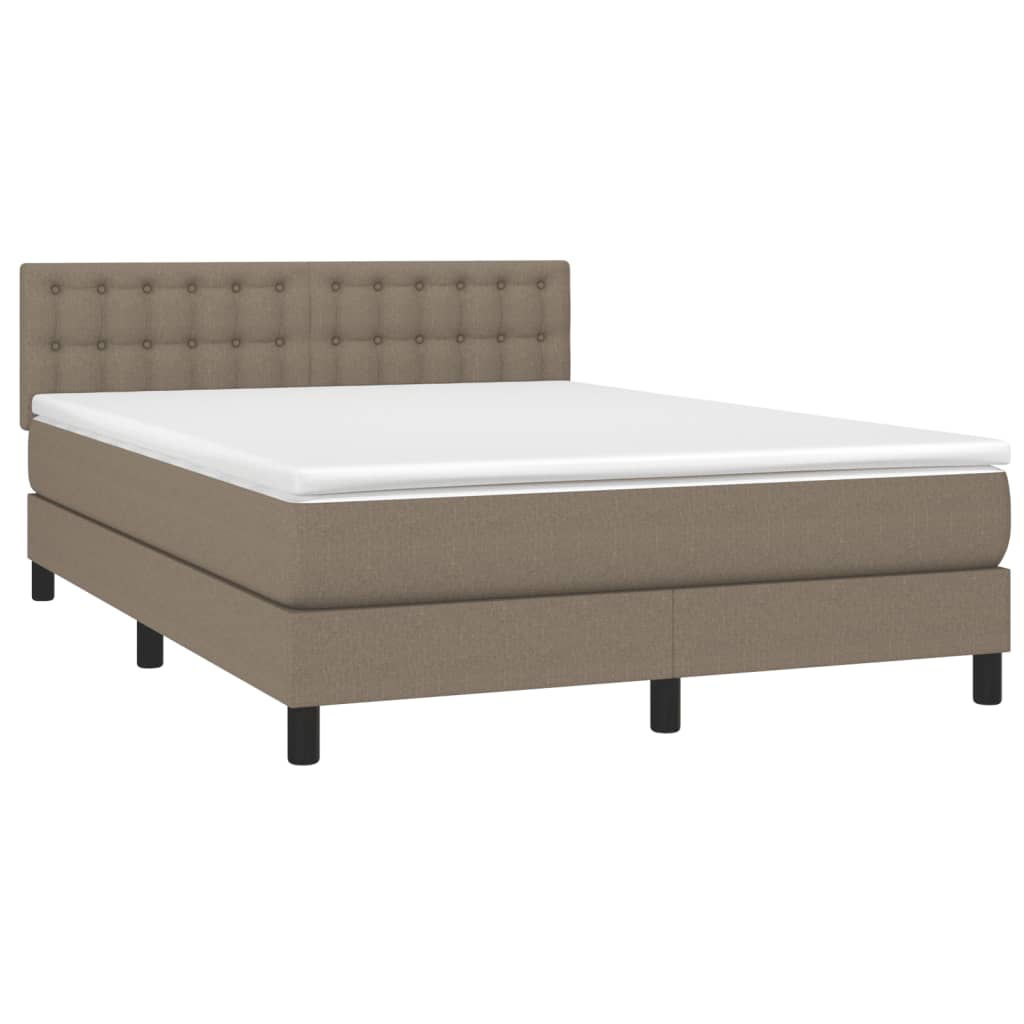 vidaXL Κρεβάτι Boxspring με Στρώμα & LED Taupe 140x190 εκ. Υφασμάτινο