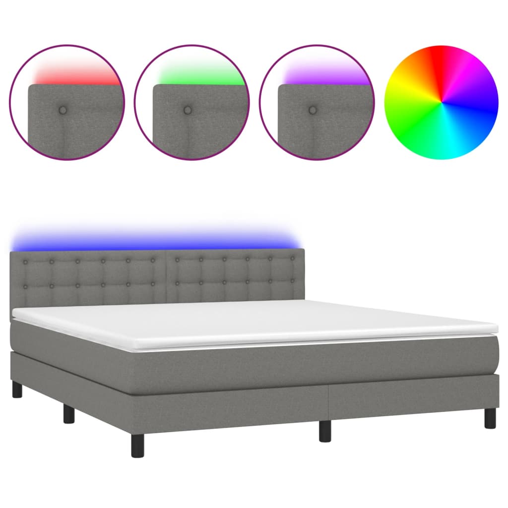 vidaXL Κρεβάτι Boxspring με Στρώμα & LED Σκ.Γκρι 160x200 εκ Υφασμάτινο