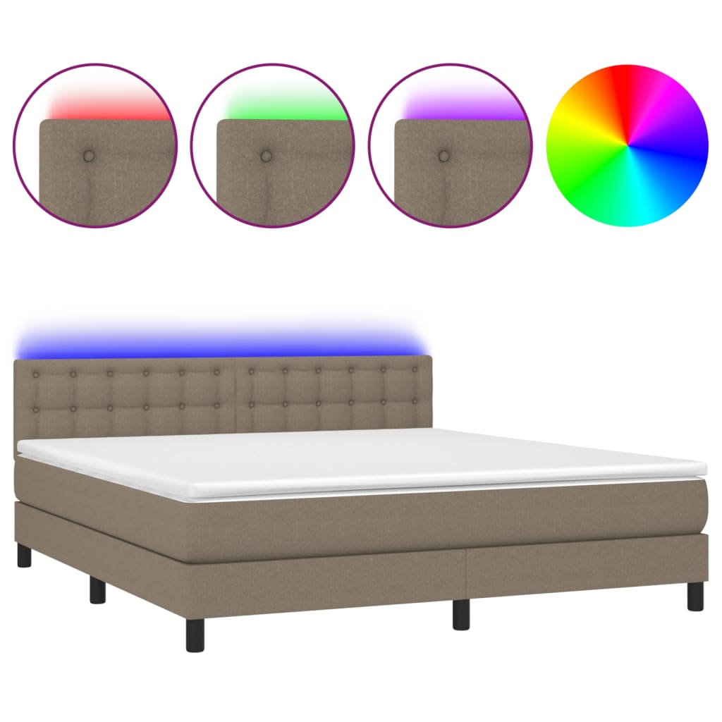 vidaXL Κρεβάτι Boxspring με Στρώμα & LED Taupe 160x200 εκ. Υφασμάτινο