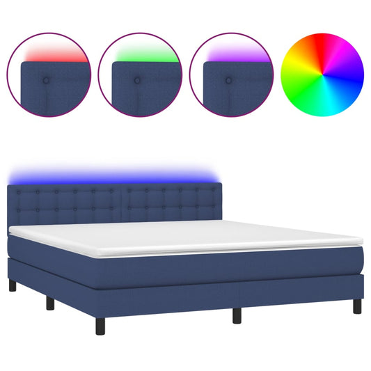 vidaXL Κρεβάτι Boxspring με Στρώμα & LED Μπλε 160x200 εκ. Υφασμάτινο