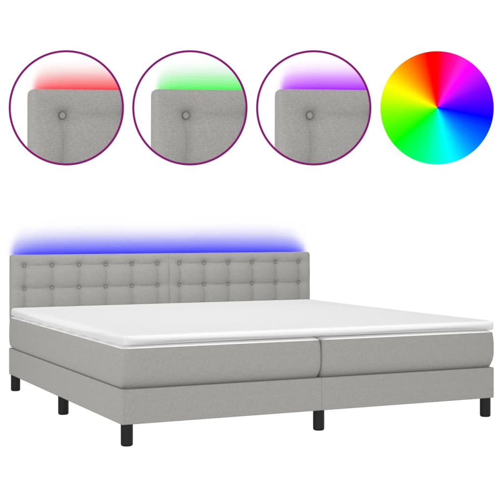 vidaXL Κρεβάτι Boxspring με Στρώμα & LED Αν.Γκρι 200x200εκ. Υφασμάτινο