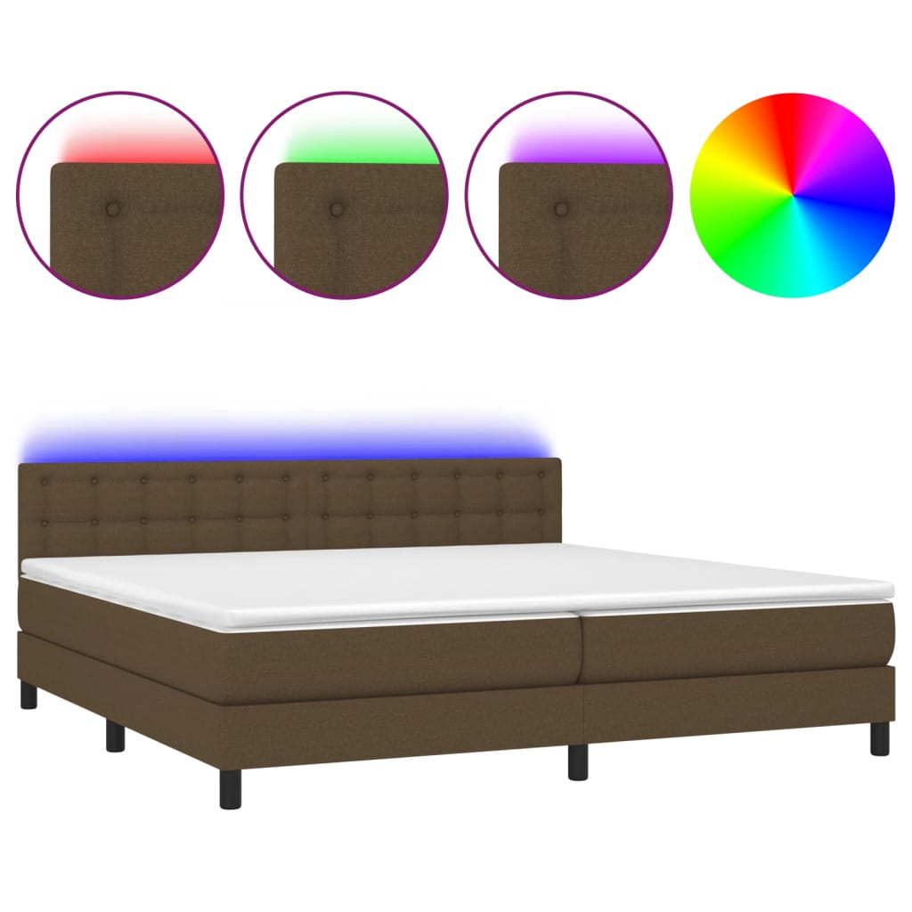 vidaXL Κρεβάτι Boxspring με Στρώμα & LED Σκ.Καφέ 200x200 εκ Υφασμάτινο