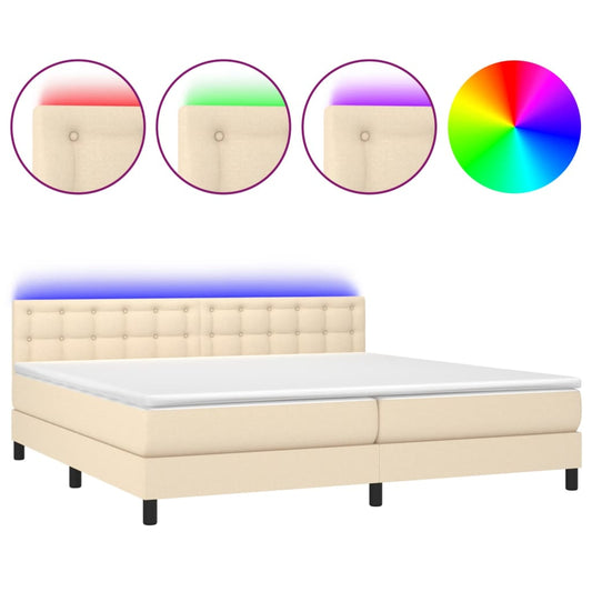 vidaXL Κρεβάτι Boxspring με Στρώμα & LED Κρεμ 200x200 εκ. Υφασμάτινο