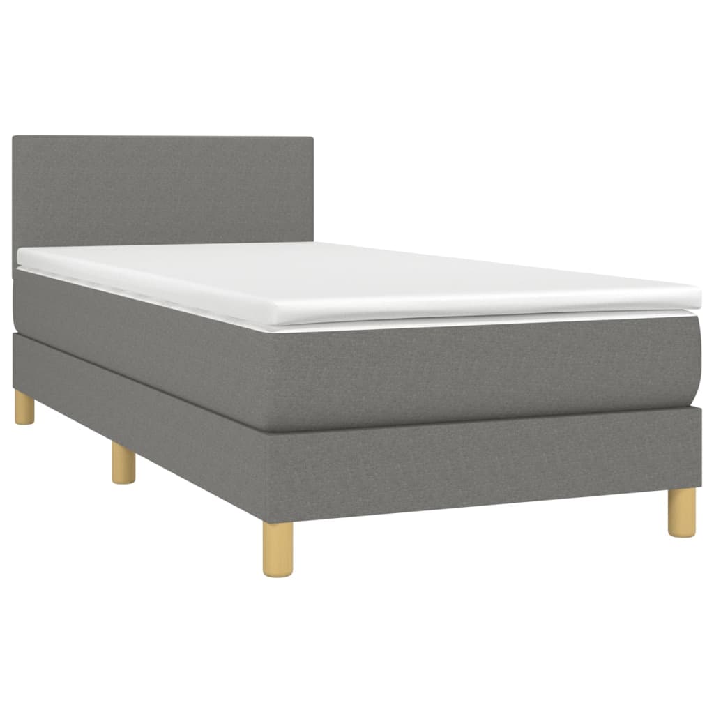vidaXL Κρεβάτι Boxspring με Στρώμα & LED Σκ.Γκρι 80x200 εκ. Υφασμάτινο
