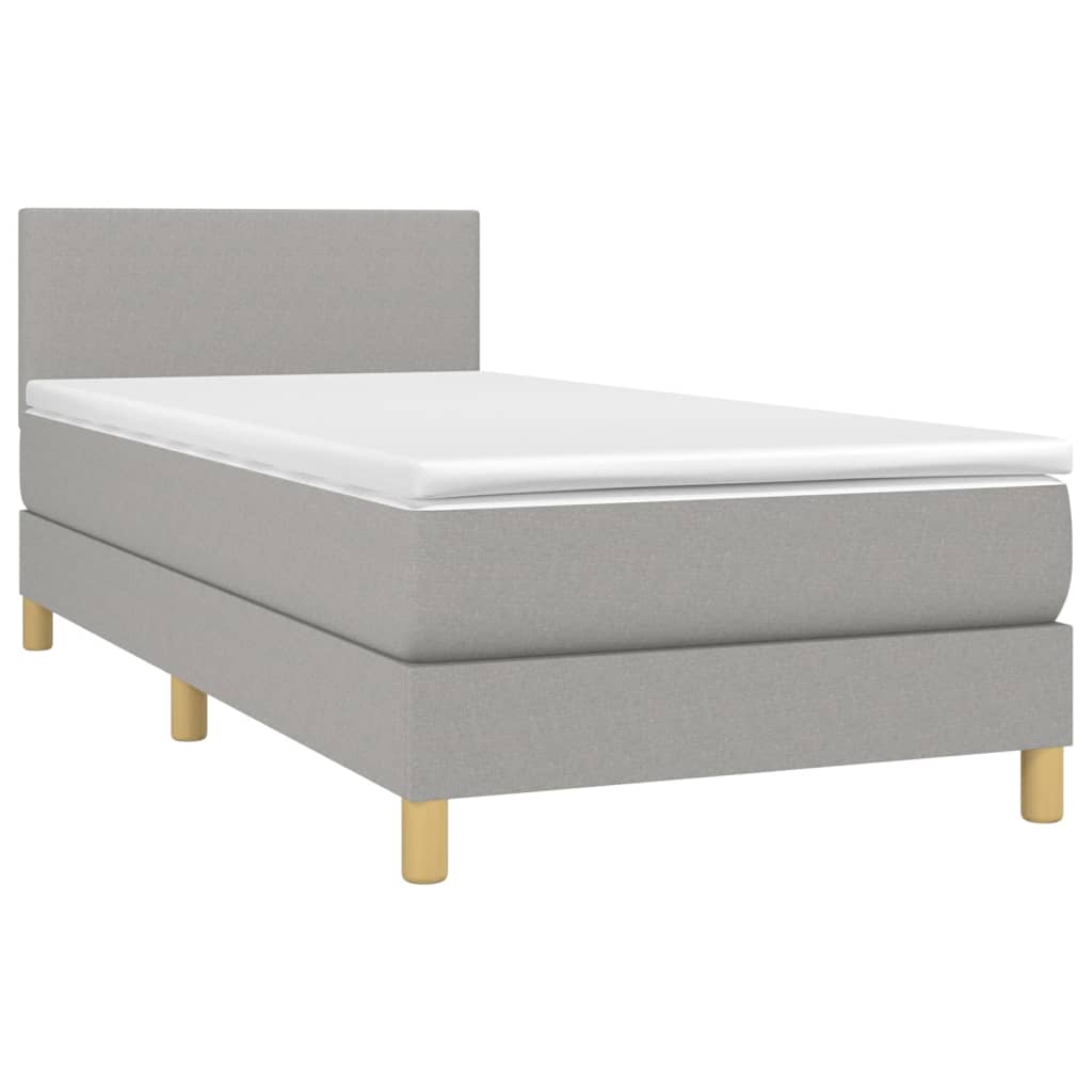 vidaXL Κρεβάτι Boxspring με Στρώμα & LED Αν.Γκρι 90x200 εκ. Υφασμάτινο