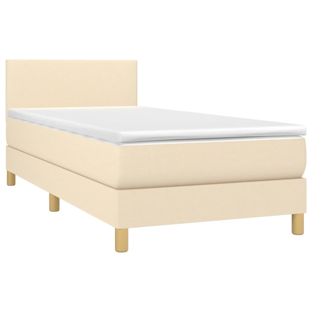 vidaXL Κρεβάτι Boxspring με Στρώμα & LED Κρεμ 90x200 εκ. Υφασμάτινο