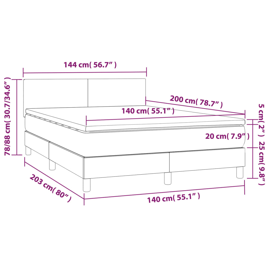 vidaXL Κρεβάτι Boxspring με Στρώμα & LED Μπλε 140x200 εκ. Υφασμάτινο